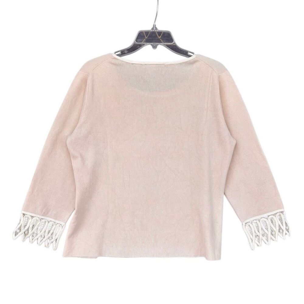 STUDIO by Liz Claiborne Y2K Cream Beige Knit Top Medium Petite Floral Appliqué - Picture 7 of 8